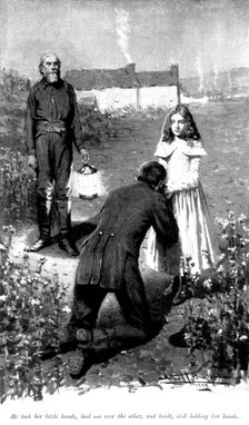 Caroline: He took her little hands...and knelt, still holding her hands, 1898. Creator: Unknown
