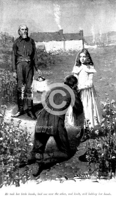 Caroline: He took her little hands...and knelt, still holding her hands, 1898. Creator: Unknown.