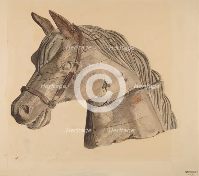 Carousel Horse's Head, c. 1939. Creator: Gerard Barnett.