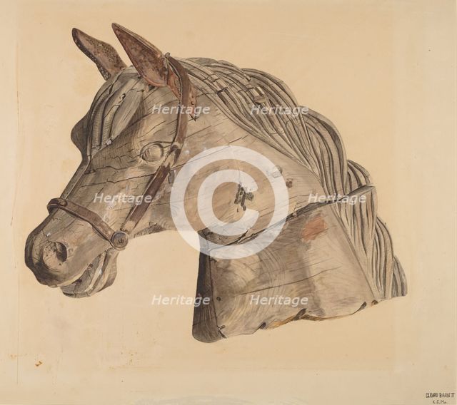 Carousel Horse's Head, c. 1939. Creator: Gerard Barnett.