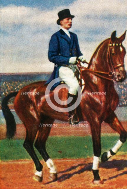 Carl von Langen of Germany on his horse Draufgänger, 1928.  Creator: Unknown.