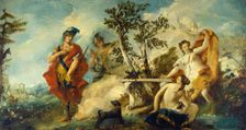 Carlo and Ubaldo Resisting the Enchantments of Armida's Nymphs, 1750/1755. Creators: Francesco Guardi, Antonio Guardi
