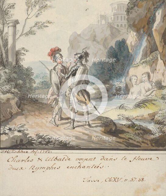 Carlo and Ubaldo Resisting the Enchantments of Armida's Nymphs (from Torquato..., 1782. Creator: Johann Heinrich Tischbein.