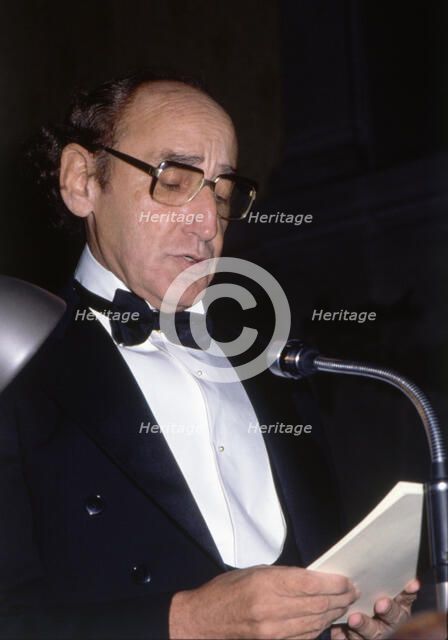 Carlos Bousoño (Boal, 1923 -), Spanish poet during his speech of entrance at the Royal Academy of…