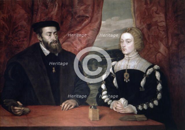 Carlos I (1500-1585) King of Spain with  his wife.