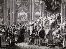 Carlos X (1757-1836), King of France, consecration ceremony in 1825, engraving of the National L…