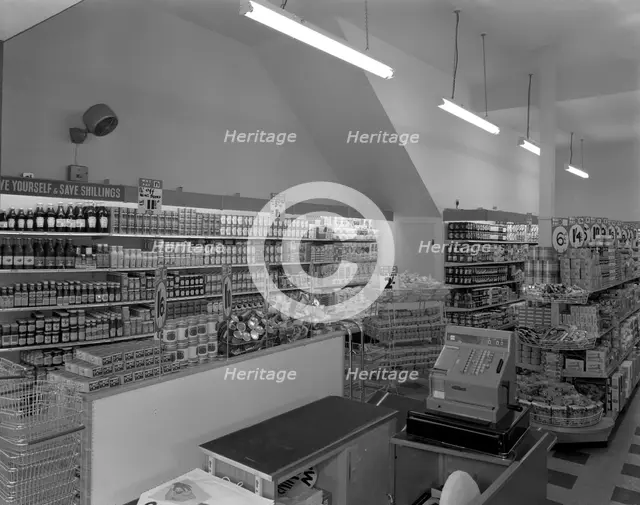 Carlines Self Service Store in Mexborough, South Yorkshire, 1960. Creator: Michael Walters.