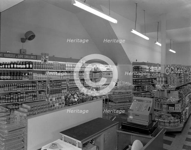Carlines Self Service Store in Mexborough, South Yorkshire, 1960. Creator: Michael Walters.