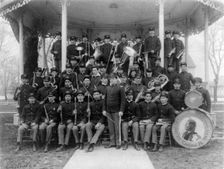 Carlisle Indian School, Carlisle, Pa. Band posed at the bandstand, 1901. Creator: Frances Benjamin Johnston