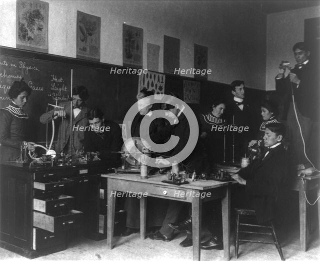 Carlisle Indian School, Carlisle, Pa. Experiments in physics class, 1901. Creator: Frances Benjamin Johnston.