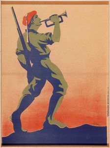 Carlist Soldier Playing the Bugle , 1936-1937. Creator: Arlaiz (active 1936-1937)