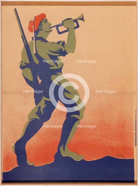 Carlist Soldier Playing the Bugle , 1936-1937. Creator: Arlaiz (active 1936-1937).