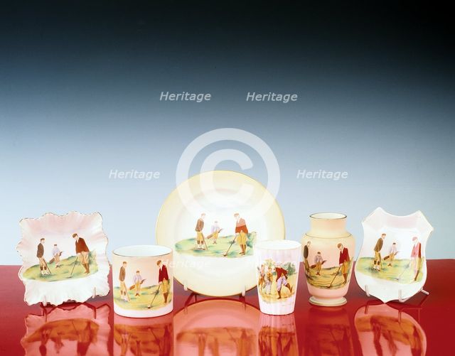Carlton Ware ceramics with golfing theme, 1920s. Creator: Unknown.