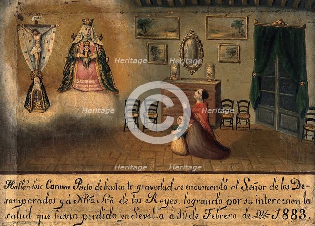 Carmen Pinto praying to the Virgin and Christ, Seville 1883, 1883. Creator: Unknown.