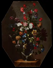 Carnations, dahlias and hyacinths in a vase, c. 1670