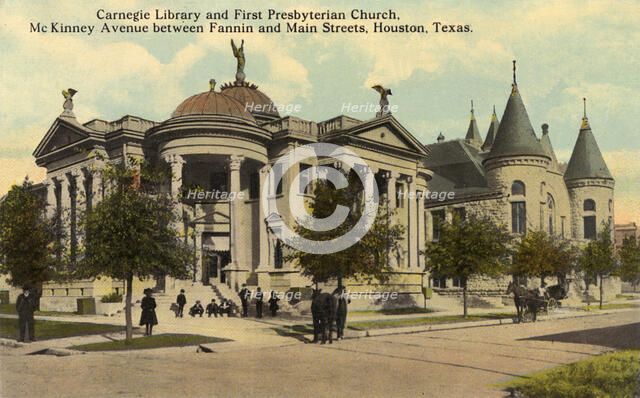 Carnegie Library and First Presbyterian Church, Houston, Texas, USA, 1911. Artist: Unknown
