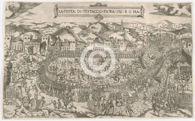 Carnival games held on the Mount Testaccio in Rome, 1558. Creator: Monogrammist ITF.