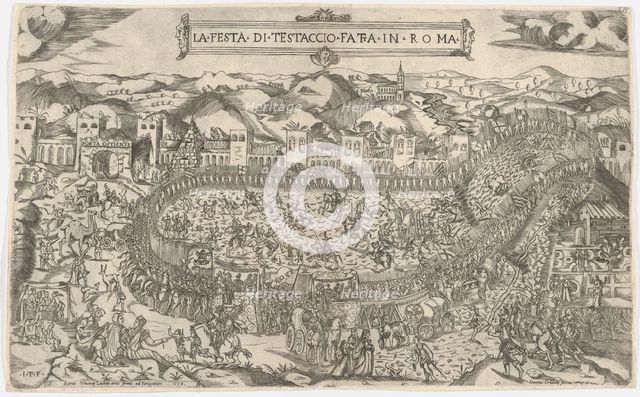 Carnival games held on the Mount Testaccio in Rome, 1558. Creator: Monogrammist ITF.