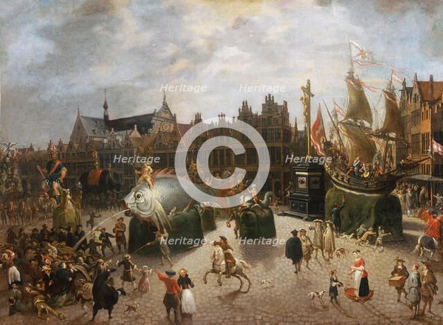 Carnival floats on the Meir in Antwerp, 1670. Creator: Bie, Erasmus de (1629-1675).