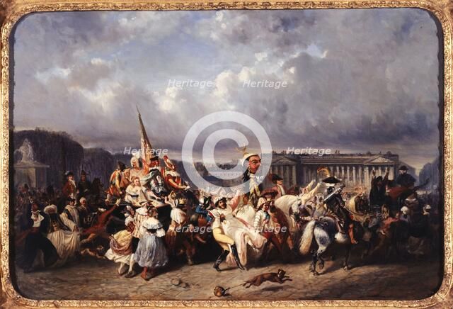 Carnival in Place de la Concorde, current 8th arrondissement., between 1840 and 1845. Creator: Ernest Seigneurgens.