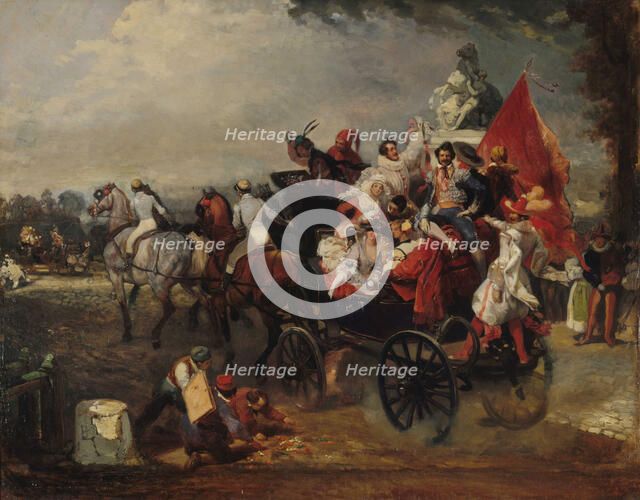 Carnival scene, Place de la Concorde, 1834. Creator: Lami, Eugène Louis (1800-1890).