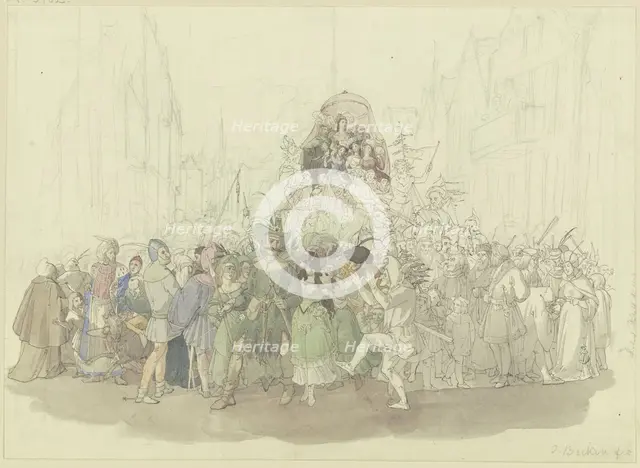 Carnival procession based on Karl Spindler's novel "The Jew", 19th century. Creator: Jakob Becker.
