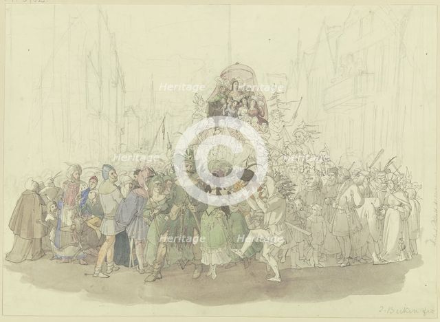Carnival procession based on Karl Spindler's novel "The Jew", 19th century. Creator: Jakob Becker.