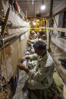 Carpet-making, Srinagar, Kashmir, India, 2023. Creator: Peter Thompson