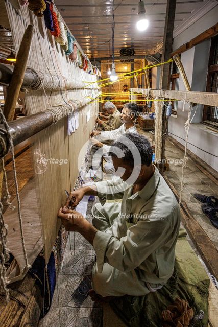 Carpet-making, Srinagar, Kashmir, India, 2023. Creator: Peter Thompson.