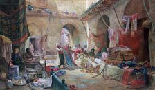 Carpet Bazaar, Cairo 1887. Artist: Charles Robertson