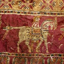 Carpet detail, Man and Horse, from Tomb at Pazyryk, Altai, USSR, 5th century BC-4th century BC