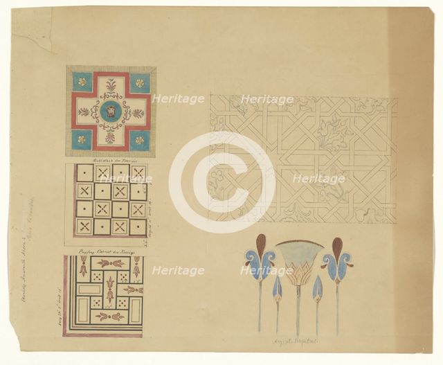 Carpet (?), Floors and Egyptian motifs, c.1835-c.1860. Creator: Workshop of Franz Jakob Kreuter.