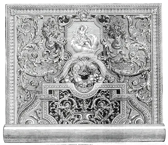 Carpet recently finished at the Manufacture Imperiale des Gobelins, Paris, 1860. Creator: Fellmann.
