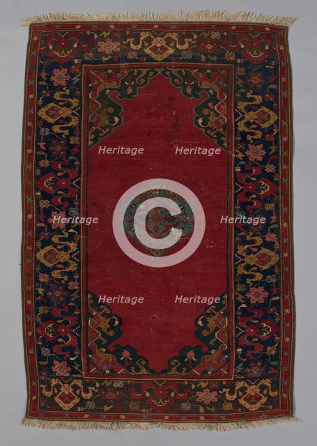 Carpet (Ushak double-ended prayer rug), Romania, 17th century. Creator: Unknown.
