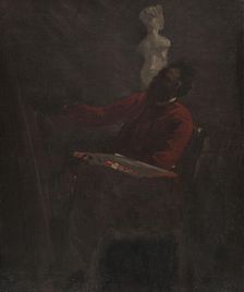 Carpeaux en veston rouge peignant dans son atelier, c.1865. Creator: Jean-Baptiste Carpeaux