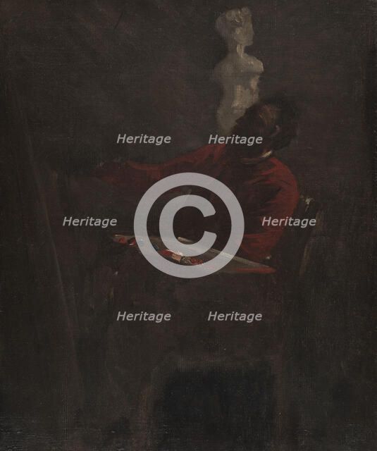 Carpeaux en veston rouge peignant dans son atelier, c.1865. Creator: Jean-Baptiste Carpeaux.