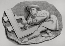 Carpenter's apprentice working with a large square, 1457-1470, (1878). Creator: Unknown