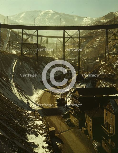 Carr Fork Canyon as seen from "G" bridge, Bingham Copper Mine, Utah, 1942. Creator: Andreas Feininger.