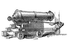 Carronade, short piece of naval ordnance with large calibre chamber, like a mortar, c1884