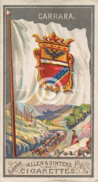 Carrara, from the City Flags series (N6) for Allen & Ginter Cigarettes Brands, 1887. Creator: Allen & Ginter.