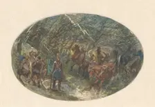 Carriage about to ford a stream, 1824-1894. Creator: Charles Rochussen