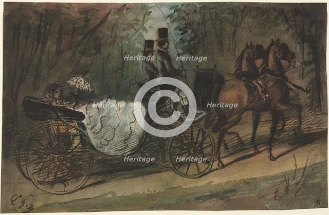Carriage in the Bois de Boulogne, 1800s. Creator: Constantin Guys (French, 1805-1892).