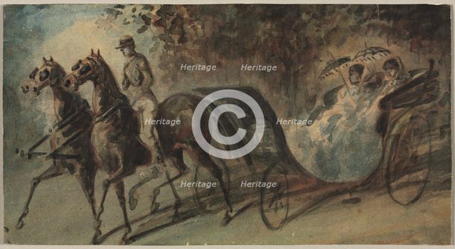 Carriage in the Bois de Boulogne, 1800s. Creator: Constantin Guys (French, 1805-1892).