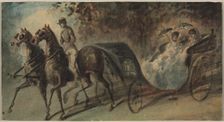 Carriage in the Bois de Boulogne, 1800s. Creator: Constantin Guys (French, 1805-1892)