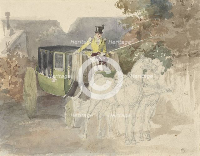 Carriage with two horses, 1810-1890. Creator: Eugene Louis Lami.