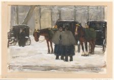 Carriages and coachmen in the snow, 1874-1925. Creator: Floris Arntzenius