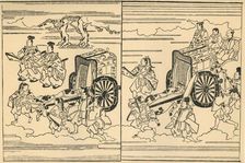 Carriages drawn by oxen, 1663, (1924). Creator: Hishikawa Moronobu