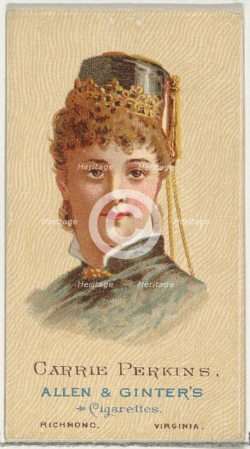Carrie Perkins, from World's Beauties, Series 2 (N27) for Allen & Ginter Cigarettes, 1888., 1888. Creator: Allen & Ginter.