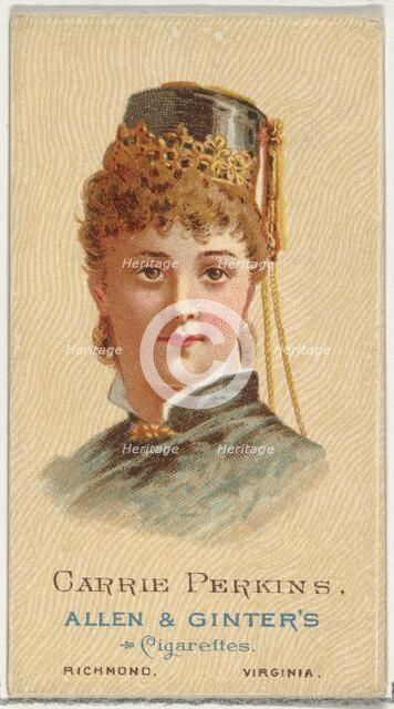 Carrie Perkins, from World's Beauties, Series 2 (N27) for Allen & Ginter Cigarettes, 1888., 1888. Creator: Allen & Ginter.