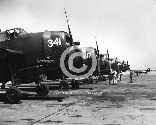 Carrier-borne planes to be transferred to the French with the carrier 'Langley', 1951. Artist: Unknown